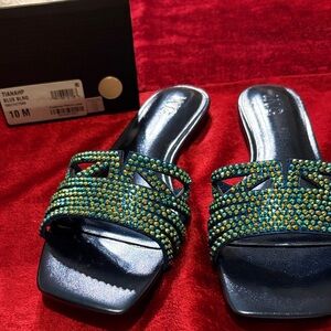 Blue Embellished Slide Sandals by Inc brand new never worn w box size 10